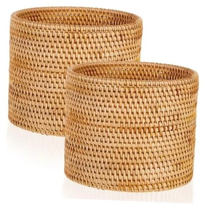 2 piezas pequeño bote de basura tejido de mimbre hecho a mano basura de baño  Foto 1 de 4