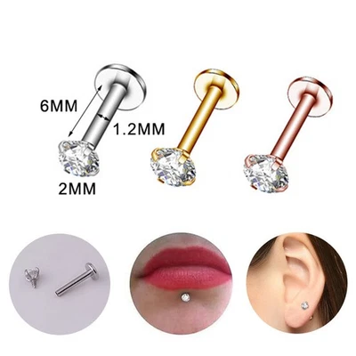 Knorpel Ohrringe Stud Nase Helix Labret Piercing Flat Disc Back Gem Tragus - Bild 1 von 4
