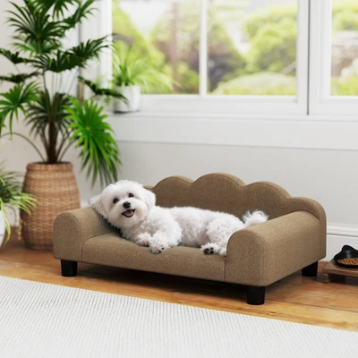 Sofá cama de MDF marrón para perros mascotas 66x42x28,5 cm tela suave estilo felpa para perros pequeños Foto 1 de 4