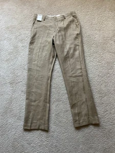 Pantalones de vestir Murano Baird McNutt Murano para hombre 34x33 marrón 100 % lino con puños - Imagen 1 de 9