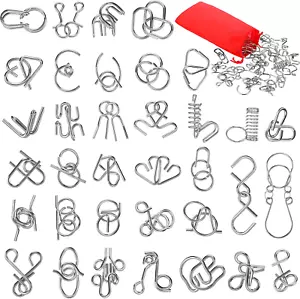 Metal Brain Teaser Puzzles Set of 36 with Pouch, Steel IQ Games Physics Mind Met - Picture 1 of 12
