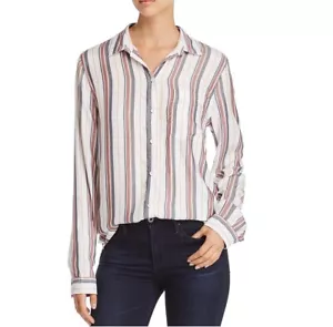 Beach Lunch Lounge Womens S White Striped Long Sleeve Button Up Collar Top NWT - Picture 1 of 4