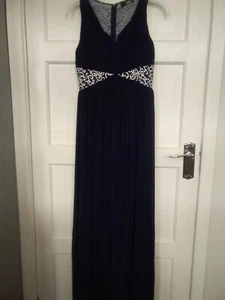 QUIZ Maxi Prom/Evening Dress Dark Blue With Silver Detail Size 10 Immaculate - Picture 1 of 9