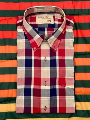 NUEVO SIN ETIQUETAS Camisa de Vestir Vintage The Fox Collection a Cuadros Abotonada Med 15-15 1/2 Foto 1 de 4