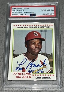 Lou Brock HOF 85 Signed 1978 Topps #1 PSA 10 AUTO Vintage Baseball Card PSA/DNA