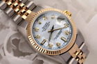 Ladies Rolex Datejust 31 Mm White Mother Of Pearl Diamond Dial Gold & Steel