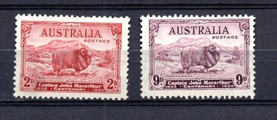 Australia 1934 antiguo sello 9 P. Sheap/John Macarthur (Michel 123+125) bonito MLH Foto 1 de 2