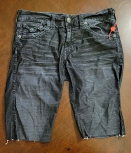 True Religion Relaxed Straight Ricky Black Acid Washed Jean Shorts - Size 33 - Picture 1 of 11