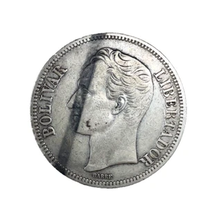 1924 VENEZUELA 5 BOLÍVARES (25 GRAM) .900 Silver Crown Size Coin #25 Y#24.2 - Picture 1 of 4