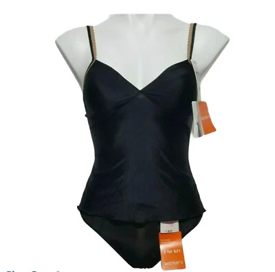 NWT VTG Warners's Camisole and Hi-Cut Panty SET Black w/Bronze Trim Size Small  - Image 1 of 4