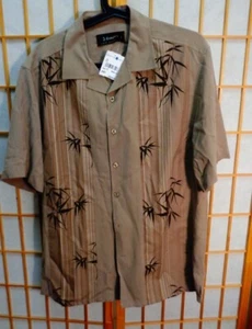 J Campbell Hawaiian Bamboo mens shirt brown silk med NWT Nordstrom Vacation - Picture 1 of 4