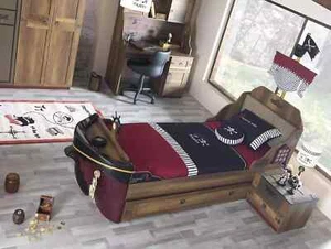 Pirat Funktionsbett Kinderbett Braun Holz Set Nachttisch Betten Bett - Bild 1 von 10