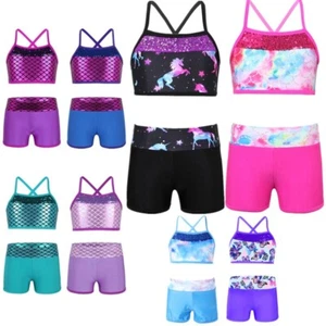 Kids Girls Swimsuit Gymnastic Sportwear Two Piece Swimwear Swimming Activewear - Picture 1 of 87