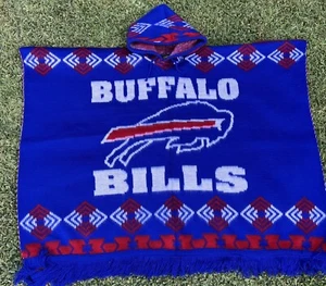 Buffalo Bills Alpaca Wool Poncho, Unisex Hooded Made In Ecuador. - Picture 1 of 3