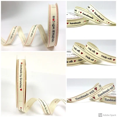 Handmade/made with Love /by grandma 16mm grosgrain ribbon by Bertie's Bows. - Image 1 of 2