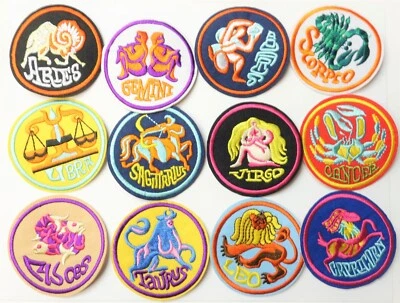 Retro Astrology Zodiac Sign Horoscope Birthday Gift Sew-On Patch Embroidered - Image 1 of 2