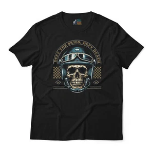 T-shirt pilota scheletro vintage "Defy the Skies, Defy Death" maglietta grafica - Foto 1 di 7