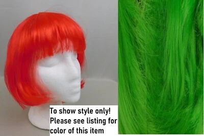 Peluca de pelo corto liso Lulu Bob con flequillo Halloween Juegos con disfraces - Verde #6473 Foto 1 de 4