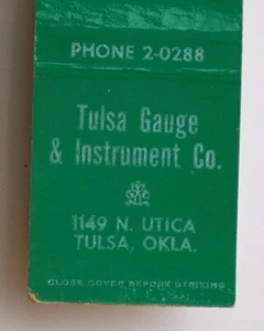 1950s Tulsa Gauge & Instrument Co. Tulsa OK Matchbook Oklahoma - Bild 1 von 1