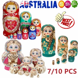 7/10Pcs Wooden Babushka Russian Nesting Dolls Set Matryoshka Toy Child Toy Gifts - Picture 1 of 12