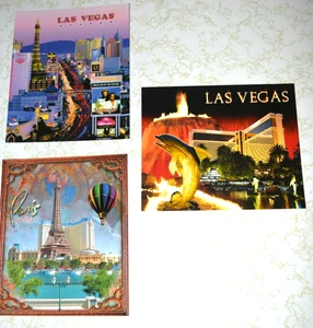 3 x LAS VEGAS POSTCARDS (4" x 6") "Collage, MIRAGE at Night, PARIS Hotel," New - Picture 1 of 4