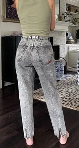 VTG 80s Jeans Sz 12 Acid Wash High Waist Tapered w/ Zippered Hem Mom Denim jeans - Picture 1 of 10