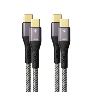 ProfiPatch Textile USB C Jeu de câbles 2x1m 100W PD 3.0 5A puce E-Mark contact doré - Photo 1/7
