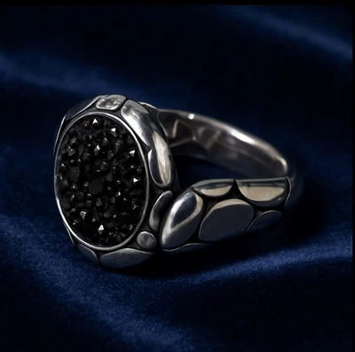 Anillo de sello de lava de plata John Hardy zafiro negro talla 7 - banda de guijarros de punto  Foto 1 de 4