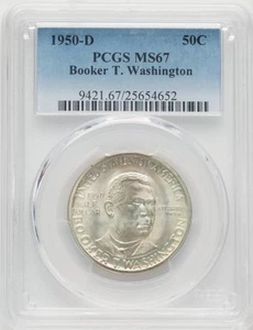 1950-D 50C Booker T. Washington Commemorative Silver PCGS MS67 - Picture 1 of 2