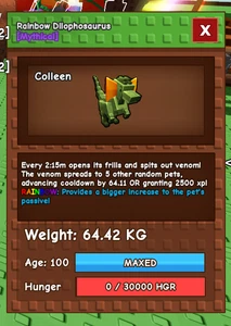 Riesiger Regenbogen Dilophosaurus 64,42 kg | ROBLOX | GROW A GARDEN - Bild 1 von 1