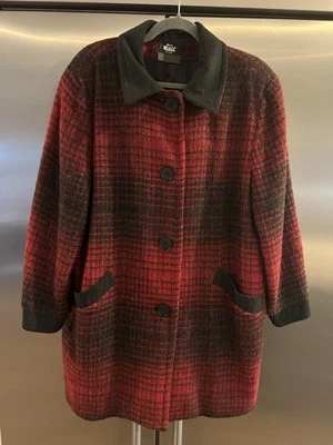 Antigo Casaco Woolrich Grande Feminino Casaco Celeiro Lã Mohair Chore Vermelho Preto - Imagem 1 de 4