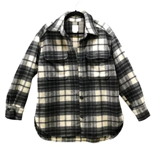 H&M Oversized Shacket Womens S Wool Blend Gray White Check Plaid Shirt Jacket - Picture 1 of 9