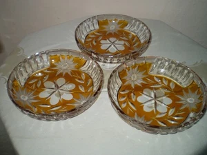 Vintage 3 Schalen Böhmen Kristall gelb Ornamente - Bild 1 von 9