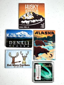 Alaska Kühlschrankmagnete 5er Set Denali, Karibu, Husky, Bären & Thermometer - Bild 1 von 7