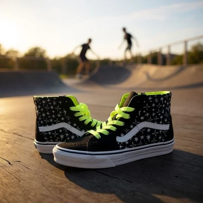 Zapatos de skate Vans Sk8-Hi Neon Star negros de gamuza para mujer talla 9,5 de caña alta NUEVO Foto 1 de 4