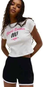 Daydreamer Record Breaker Pointelle Tee Gr. XS Cropped Top Kurzarm Weiß Neu mit Etikett - Bild 1 von 10
