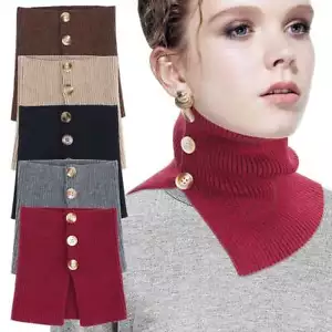 Womens Buttons Knit Turtleneck Collar Warmer Cover Scarf Faux Fake Collar 2025 - Picture 1 of 17