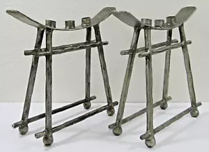 Matched Pair of Vintage Iron Camel Saddle Three Candle Holder Stands - Picture 1 of 9