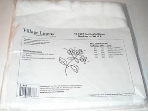 Village Linens Stamped Cross Stitch 10-1387 Pansies In Bloom Napkins Set of 4 - Picture 1 of 4