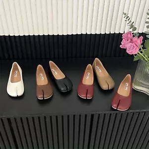 Women's leather split toe flat fashion ballet shoes, shallow mouth boat shoes - Picture 1 of 15