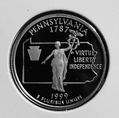 1999 S Pennsylvania 90% Deep Cameo Silver Proof State Quarter - Image 1 of 2