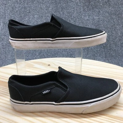 Vans Shoes Womens 8 Asher Slip On Sneakers Black Leather Round Low Top 721356 - Image 1 of 4