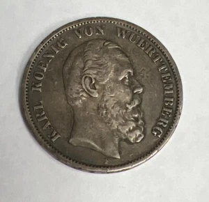 1888 F Deutschland 5 Mark .900 Silber Württemberg KM#623 SELTEN Stichtag 49k geprägt! - Bild 1 von 6