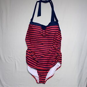 Bathing suit Women's 16 Red Blue Stripe One Piece Swimsuit Pinup 50s Rockabilly