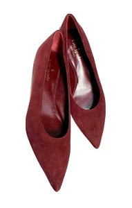 NEW Kate Spade Burgundy Red Suede Kitten Heels Size 6 Retro Modern Pointy Toed - Picture 1 of 5