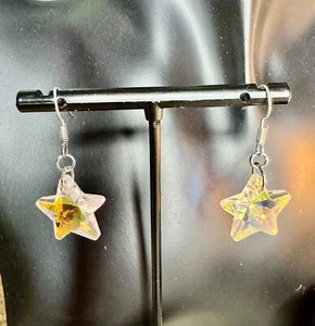 Clear Aurora Borealis Crystal Star Dangal Earrings, Stainless Steal, Galaxy - Picture 1 of 9
