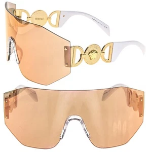 VERSACE MEDUSA BIGGIE Mask 2258 White Gold Mirrored VE2258 Unisex Sunglasses - Picture 1 of 10