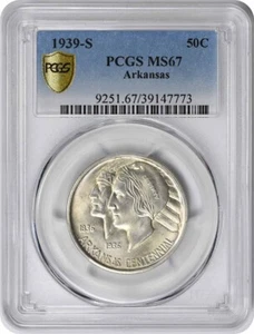 Arkansas Commemorative Silver Half Dollar 1939-S MS67 PCGS - Picture 1 of 4