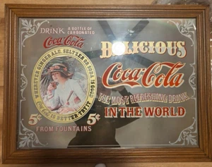 Rare Large Vintage  Coca-Cola Mirror Sign 24" x 36" Bar Pub Display  - Picture 1 of 4