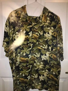 Schwarz mit auffälligen Grafiken Häuser / Hütten Hawaii Print Laguna Aloha Hemd Gr. XL - Bild 1 von 6